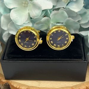 Elegant Ocean Blue and Gold Quartz Watch Cufflinks